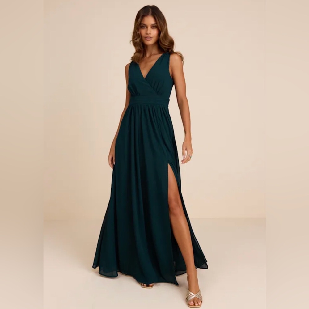 Lulus Thoughts of Hue Emerald Green Surplice Maxi Dress L NWT - Picture 8 of 8